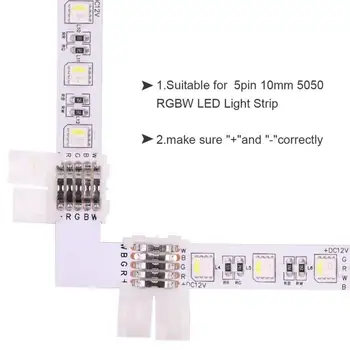 5pin RGBVT LED Strip ulagichi Kit-o'z ichiga oladi 16.4 FT 5 Pin RGBVT sim kengaytmasi, 2x T shakli ulagichi, 2x LED Strip Jumper Rasm