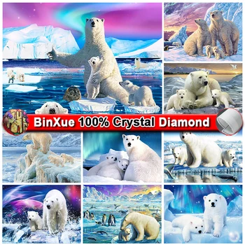 BinXue handmade 5d DIY hayvon oq ayiq barcha 100% kristalli olmosli rasm pingvin xochli tikuv qor tog ' mozaikasi uyi Rasm