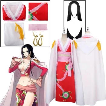 Boa Hancock Kostyumi Sexy Empire Qizil Kimono Liboslari Anime Kiyimlari Ayollar Uchun Xellouin Kostyumlari Partiya Ijrosi Rasm