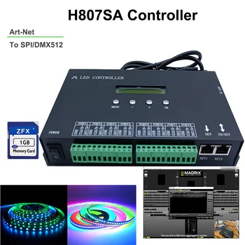 H807sa Artnet uchun SPI Pixel Controller DMX512 H803SA 8 Port 8192 pikselli kontroller MADRIX uchun 2811 Vt 2812 manzilli Led tasmasi Rasm