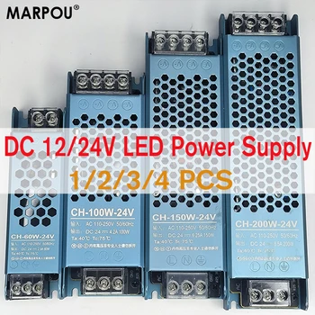 MARPOU DC 12V 24V LED quvvat manbai 1/2/3/4 dona yoritish transformatorlari Ultra yupqa 60 Vt 100 Vt 150 Vt 200 Vt AC110-250V konvertor drayveri Rasm