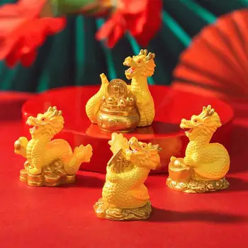 Oltin ajdaho omad Xitoy yangi yil ajdaho figurasi zodiak hayvon maskoti Bahor bayrami dekorasi stol mashinasi uchun Mini ajdaho haykalchalari Rasm
