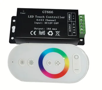 Oq RF sensorli masofadan boshqariladigan RGB LED kontrolleri;DC12-24V kiritish;6A*3CH chiqishi Rasm
