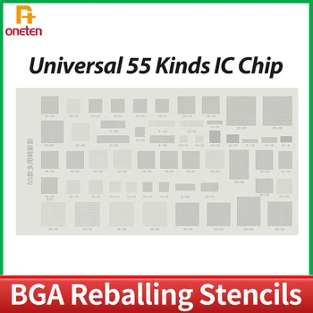 Universal BGA Reballing shablonlari shabloni 55 turdagi Universal mobil telefon uchun ic Chip lehim pastasi BGA Reballing plastinka tarmog'i Rasm