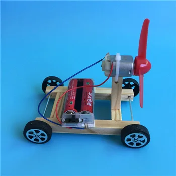 Yog'och DIY bitta qanotli shamol avtomobillarini yig'ish modeli Kit Science Experiment o'yinchoqlari Rasm